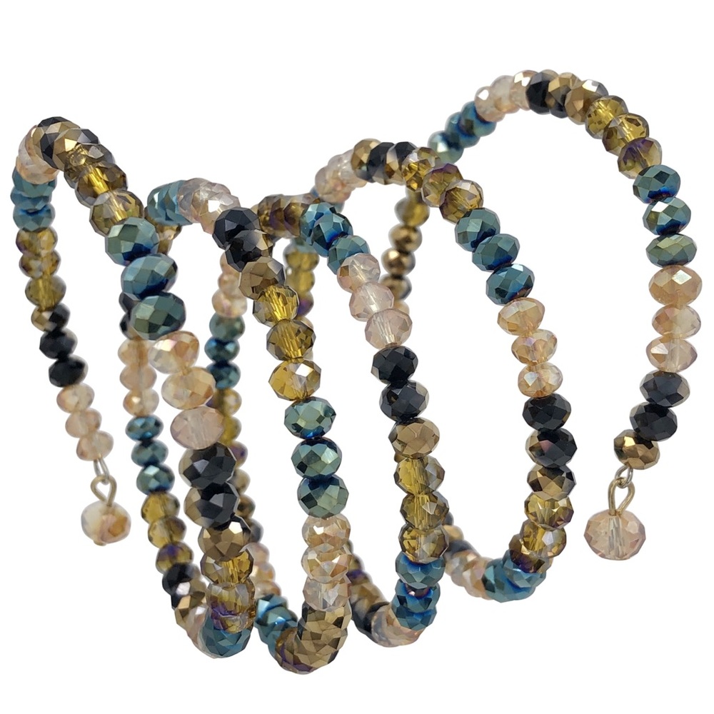 Green Brown Topaz Multicolor Glass Beaded Wrap Around Fancy Layered Bracelet